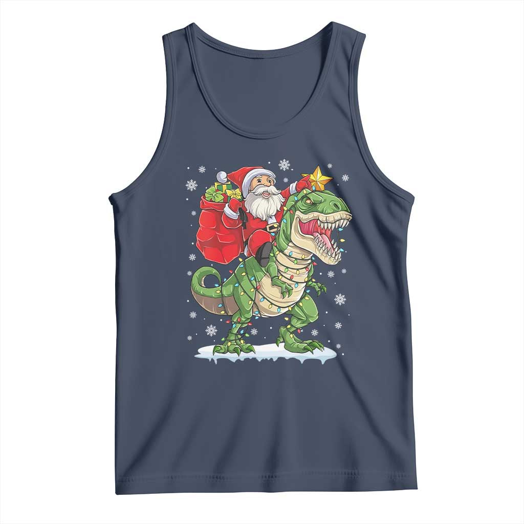Funny Dinosaur Christmas Santa Claus Riding Dino Tank Top TS11 Navy Print Your Wear