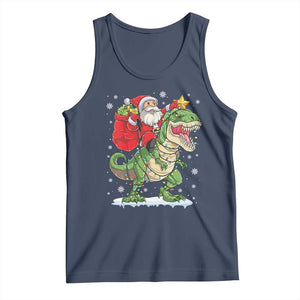 Funny Dinosaur Christmas Santa Claus Riding Dino Tank Top TS11 Navy Print Your Wear