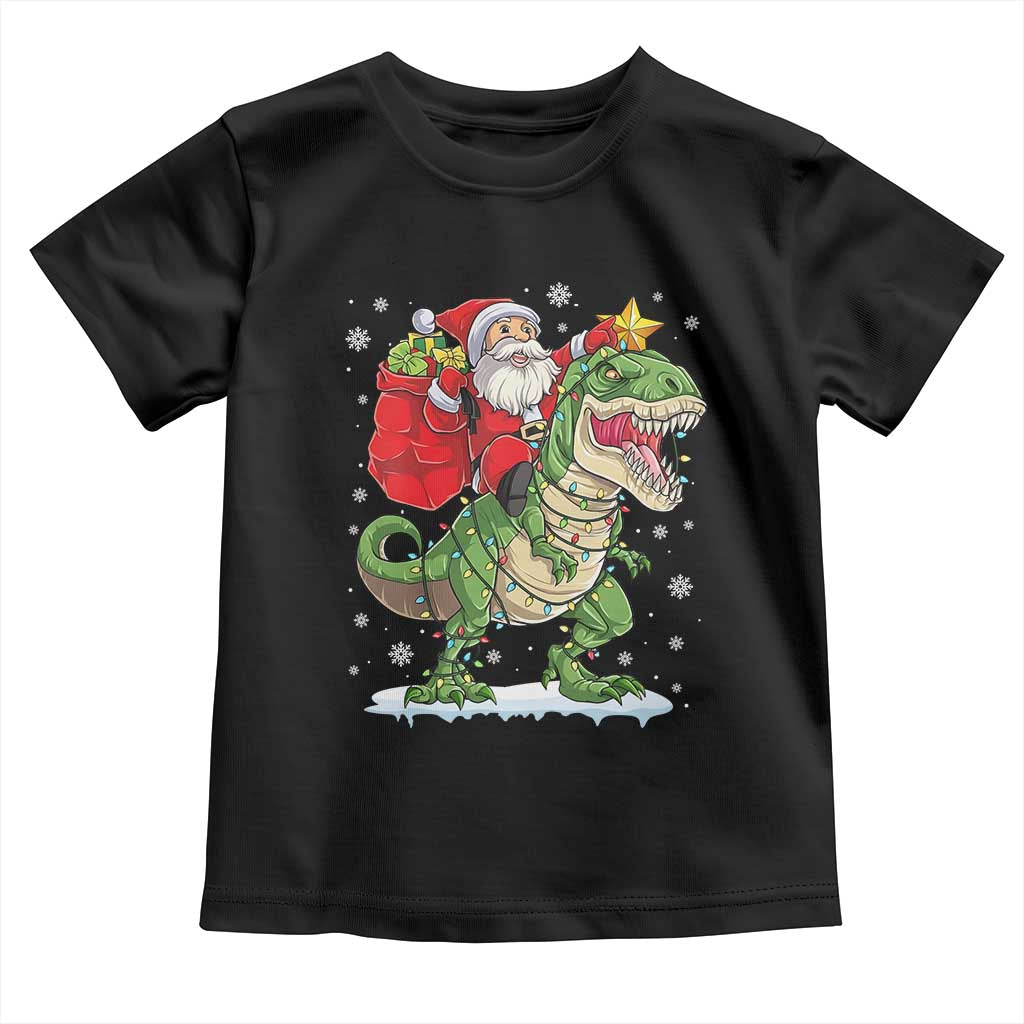 Funny Dinosaur Christmas Santa Claus Riding Dino Toddler T Shirt TS11 Black Print Your Wear