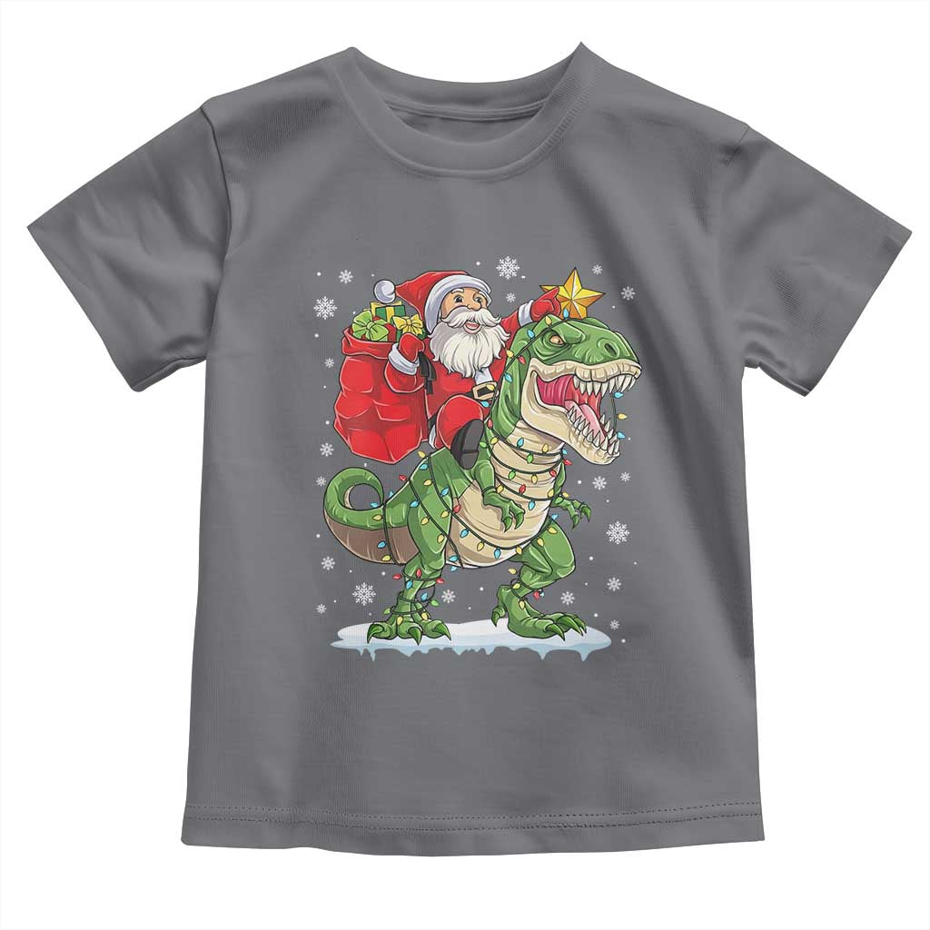 Funny Dinosaur Christmas Santa Claus Riding Dino Toddler T Shirt TS11 Charcoal Print Your Wear