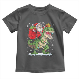 Funny Dinosaur Christmas Santa Claus Riding Dino Toddler T Shirt TS11 Dark Heather Print Your Wear