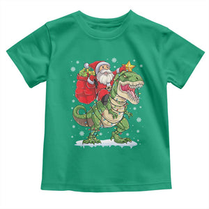 Funny Dinosaur Christmas Santa Claus Riding Dino Toddler T Shirt TS11 Irish Green Print Your Wear