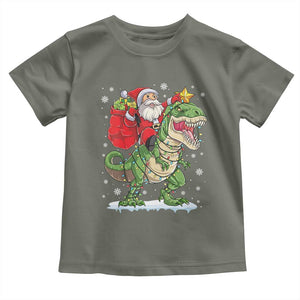 Funny Dinosaur Christmas Santa Claus Riding Dino Toddler T Shirt TS11 Military Green Print Your Wear