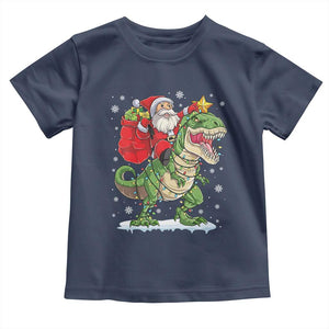 Funny Dinosaur Christmas Santa Claus Riding Dino Toddler T Shirt TS11 Navy Print Your Wear