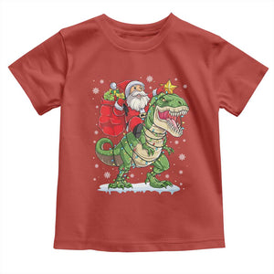 Funny Dinosaur Christmas Santa Claus Riding Dino Toddler T Shirt TS11 Red Print Your Wear