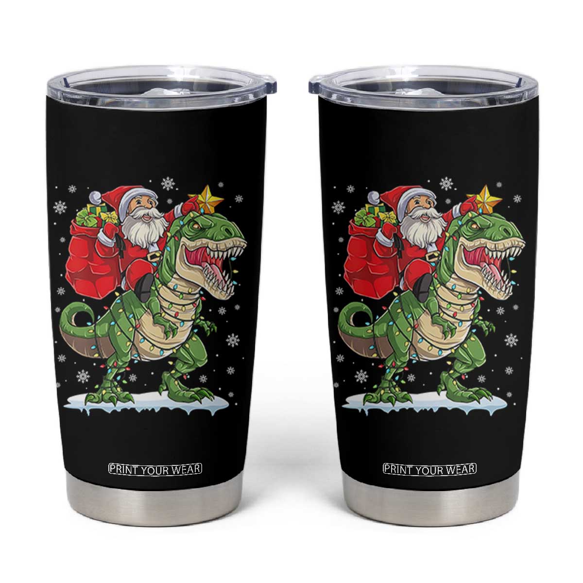 Funny Dinosaur Christmas Santa Claus Riding Dino Tumbler Cup - Print Your Wear
