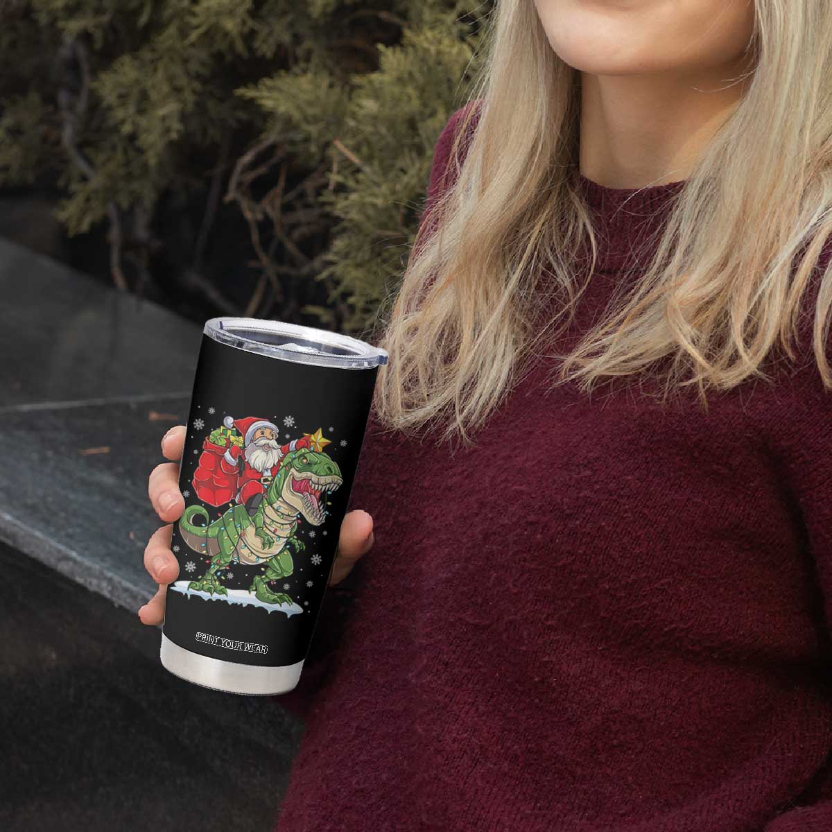 Funny Dinosaur Christmas Santa Claus Riding Dino Tumbler Cup TS11 Print Your Wear