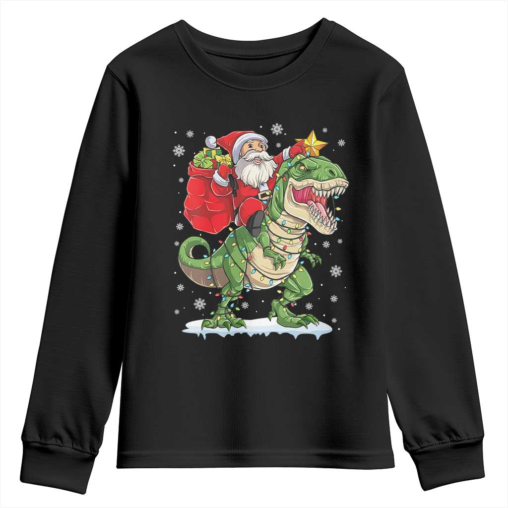 Funny Dinosaur Christmas Santa Claus Riding Dino Youth Sweatshirt TS11 Black Print Your Wear