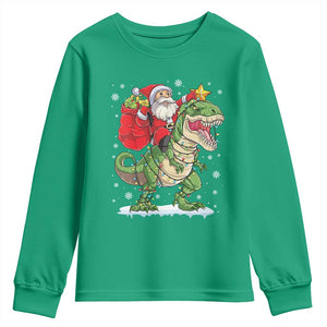 Funny Dinosaur Christmas Santa Claus Riding Dino Youth Sweatshirt TS11 Irish Green Print Your Wear