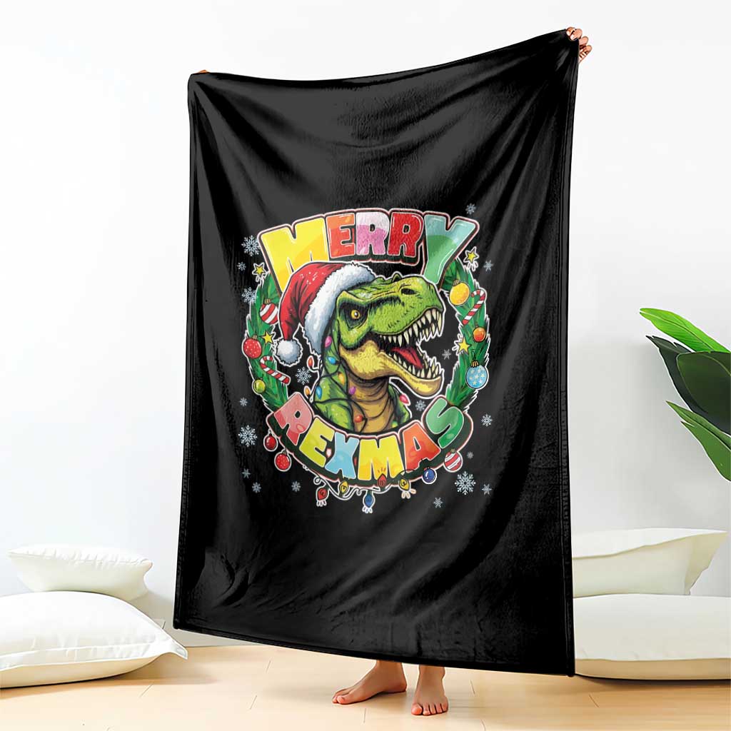 Funny Christmas Dinosaur Throw Blanket Merry Rexmas Dino Xmas Wreath TS11 Print Your Wear