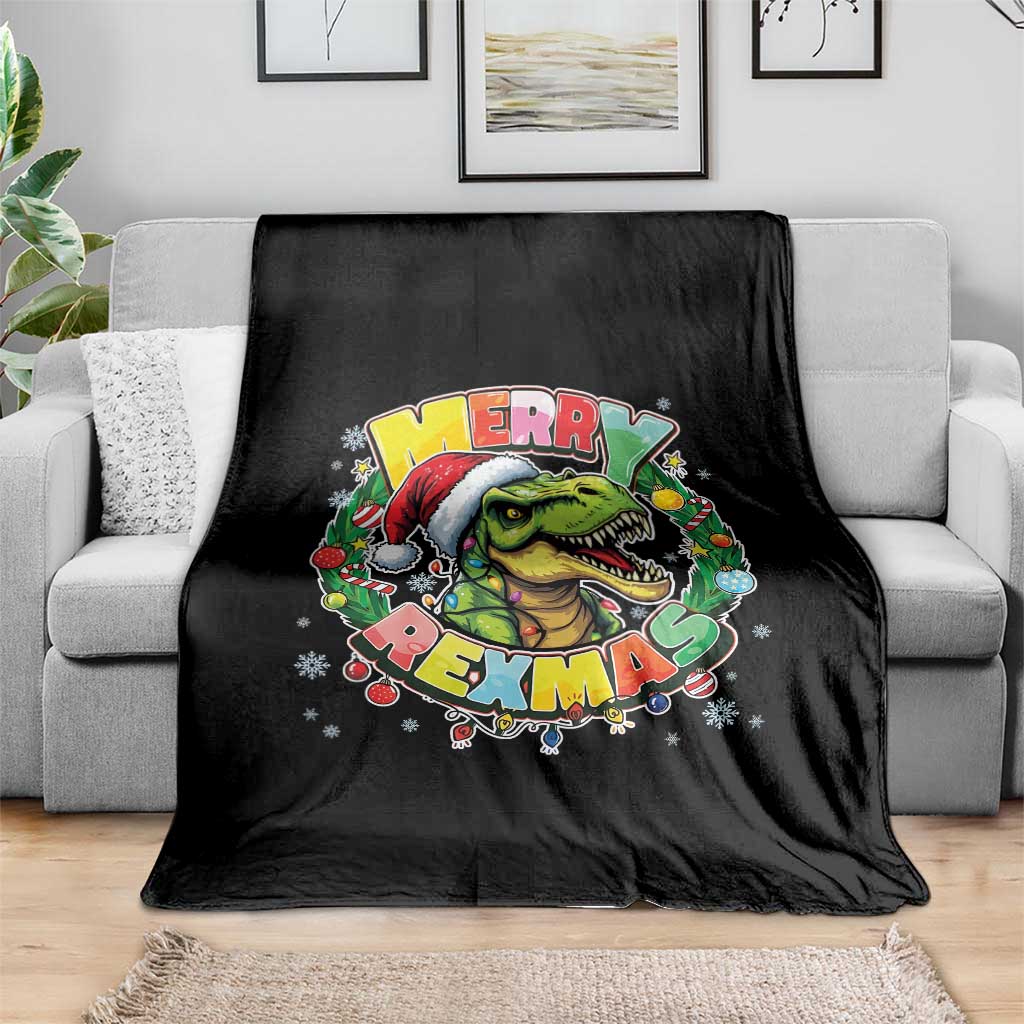 Funny Christmas Dinosaur Throw Blanket Merry Rexmas Dino Xmas Wreath TS11 Print Your Wear