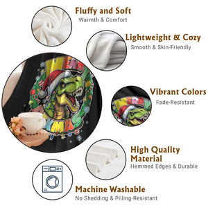 Funny Christmas Dinosaur Throw Blanket Merry Rexmas Dino Xmas Wreath TS11 Print Your Wear