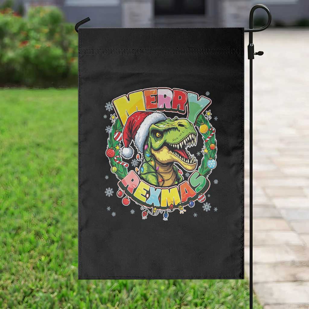 Funny Christmas Dinosaur Garden Flag Merry Rexmas Dino Xmas Wreath TS11 Print Your Wear