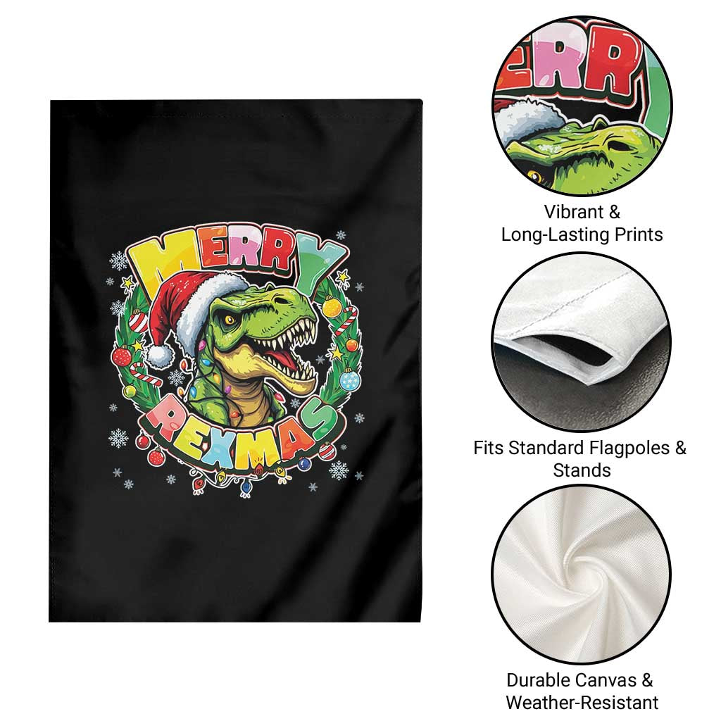 Funny Christmas Dinosaur Garden Flag Merry Rexmas Dino Xmas Wreath TS11 Print Your Wear