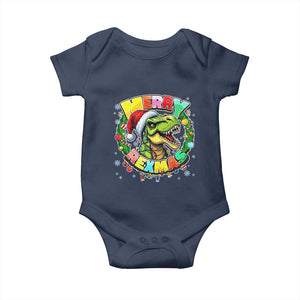 Funny Christmas Dinosaur Baby Onesie Merry Rexmas Dino Xmas Wreath TS11 Navy Print Your Wear