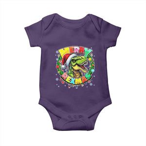 Funny Christmas Dinosaur Baby Onesie Merry Rexmas Dino Xmas Wreath TS11 Purple Print Your Wear