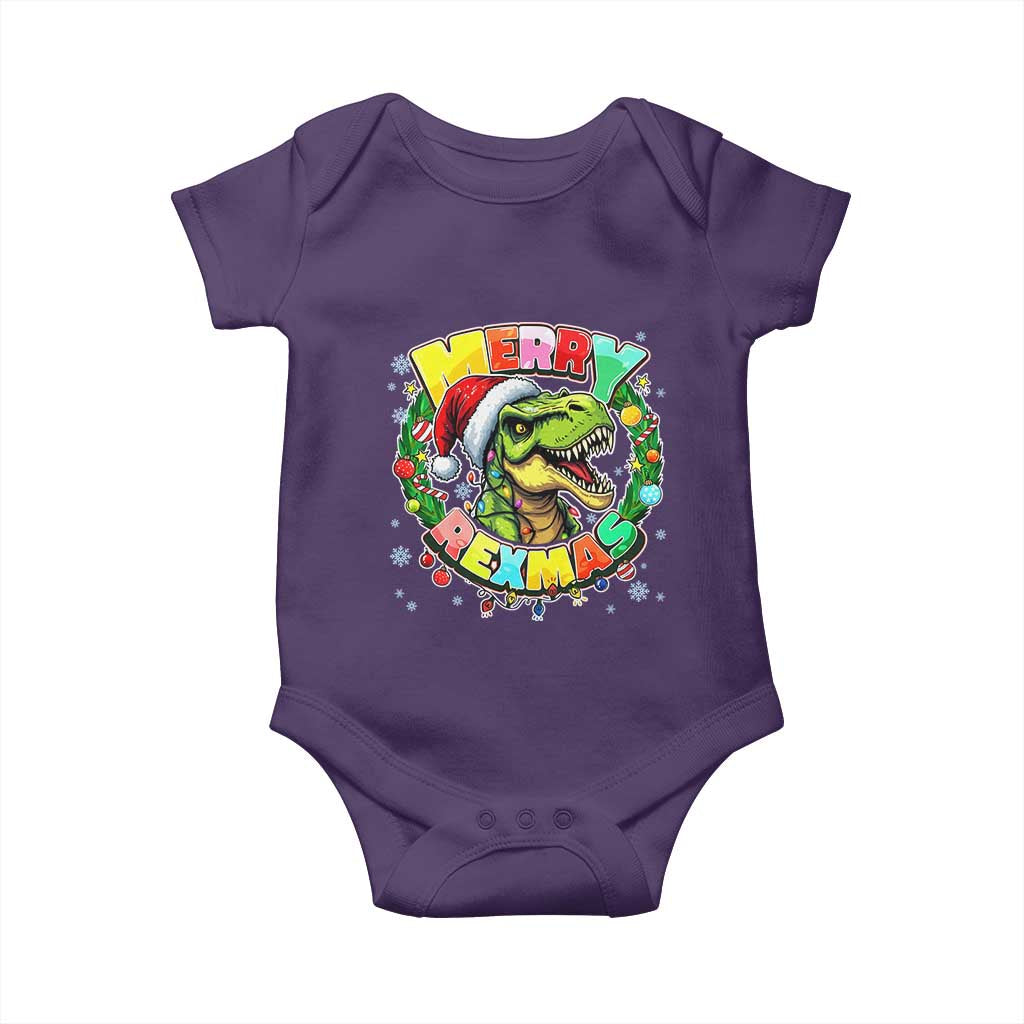Funny Christmas Dinosaur Baby Onesie Merry Rexmas Dino Xmas Wreath TS11 Purple Print Your Wear