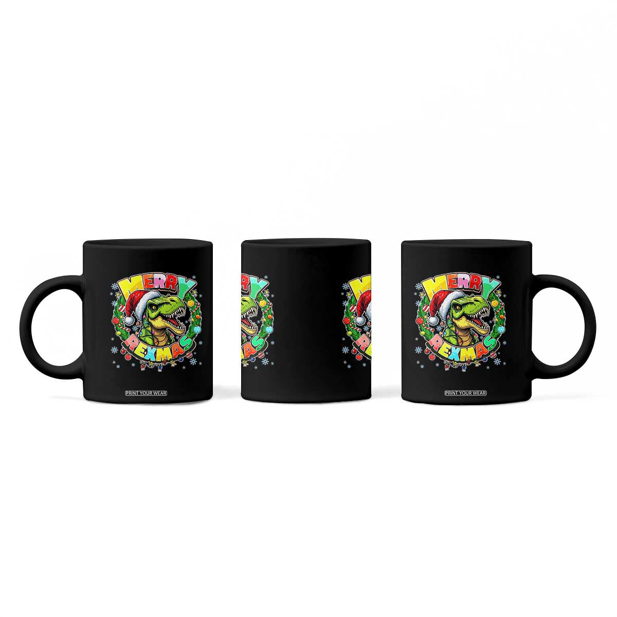 Funny Christmas Dinosaur Coffee Mug Merry Rexmas Dino Xmas Wreath TS11 Print Your Wear