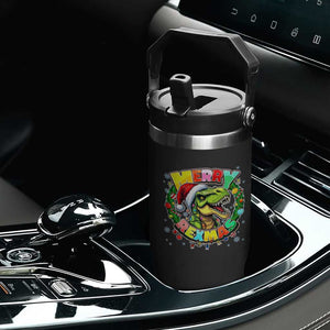 Funny Christmas Dinosaur Flip Straw Tumbler Merry Rexmas Dino Xmas Wreath TS11 Print Your Wear
