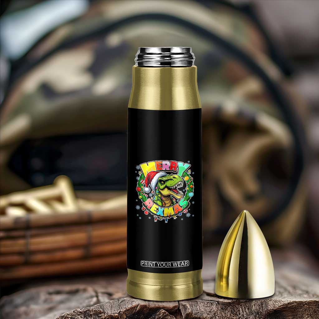 Funny Christmas Dinosaur Bullet Tumbler Merry Rexmas Dino Xmas Wreath TS11 Print Your Wear