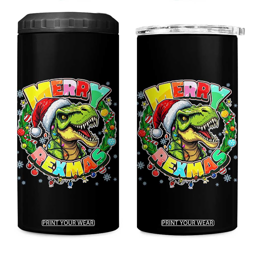 Funny Christmas Dinosaur 4 in 1 Can Cooler Tumbler Merry Rexmas Dino Xmas Wreath TS11 One Size: 16 oz Black Print Your Wear