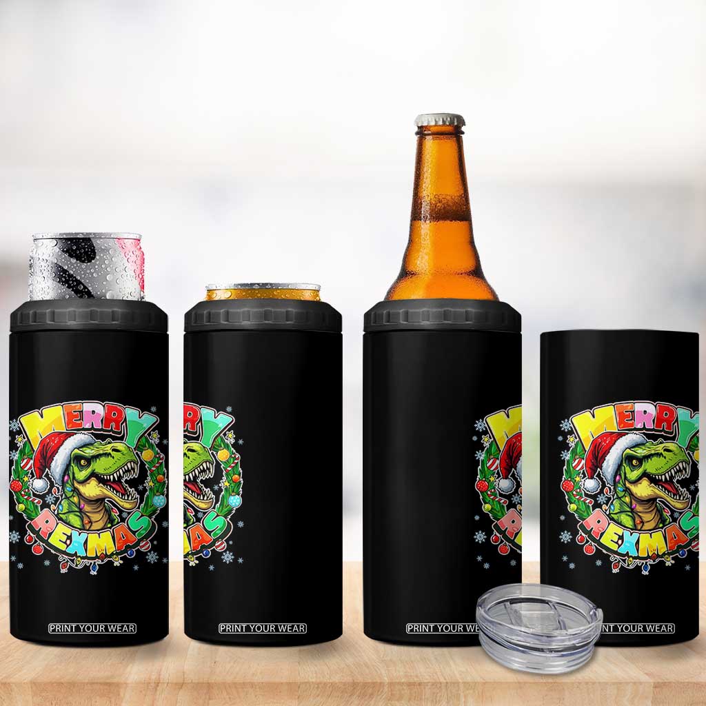 Funny Christmas Dinosaur 4 in 1 Can Cooler Tumbler Merry Rexmas Dino Xmas Wreath TS11 Print Your Wear