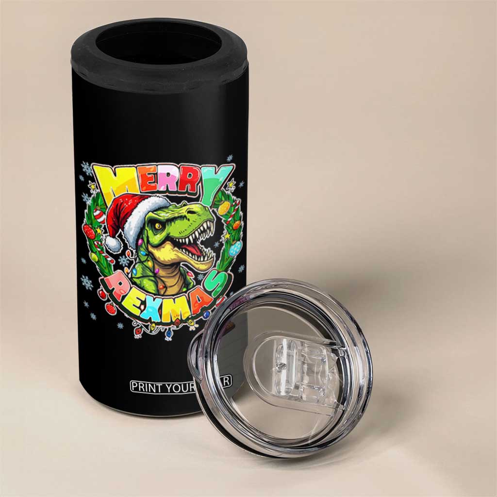 Funny Christmas Dinosaur 4 in 1 Can Cooler Tumbler Merry Rexmas Dino Xmas Wreath TS11 Print Your Wear