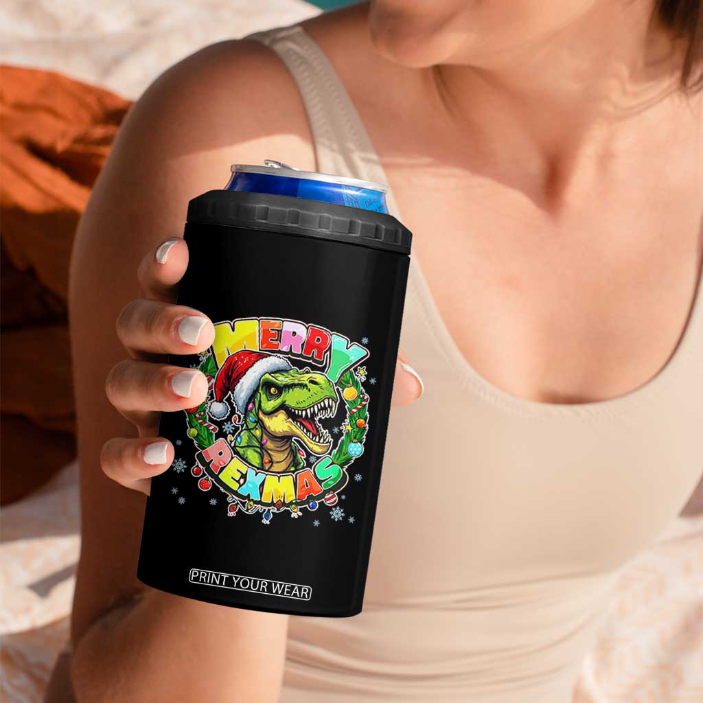Funny Christmas Dinosaur 4 in 1 Can Cooler Tumbler Merry Rexmas Dino Xmas Wreath TS11 Print Your Wear