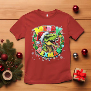Funny Christmas Dinosaur T Shirt Merry Rexmas Dino Xmas Wreath TS11 Red Print Your Wear
