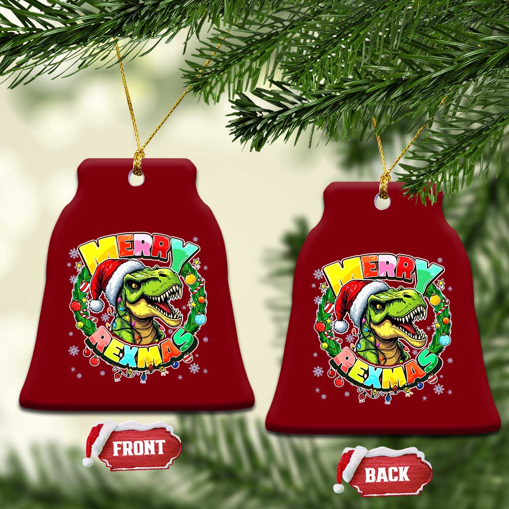 Funny Christmas Dinosaur Ceramic Ornament Merry Rexmas Dino Xmas Wreath TS11 Print Your Wear