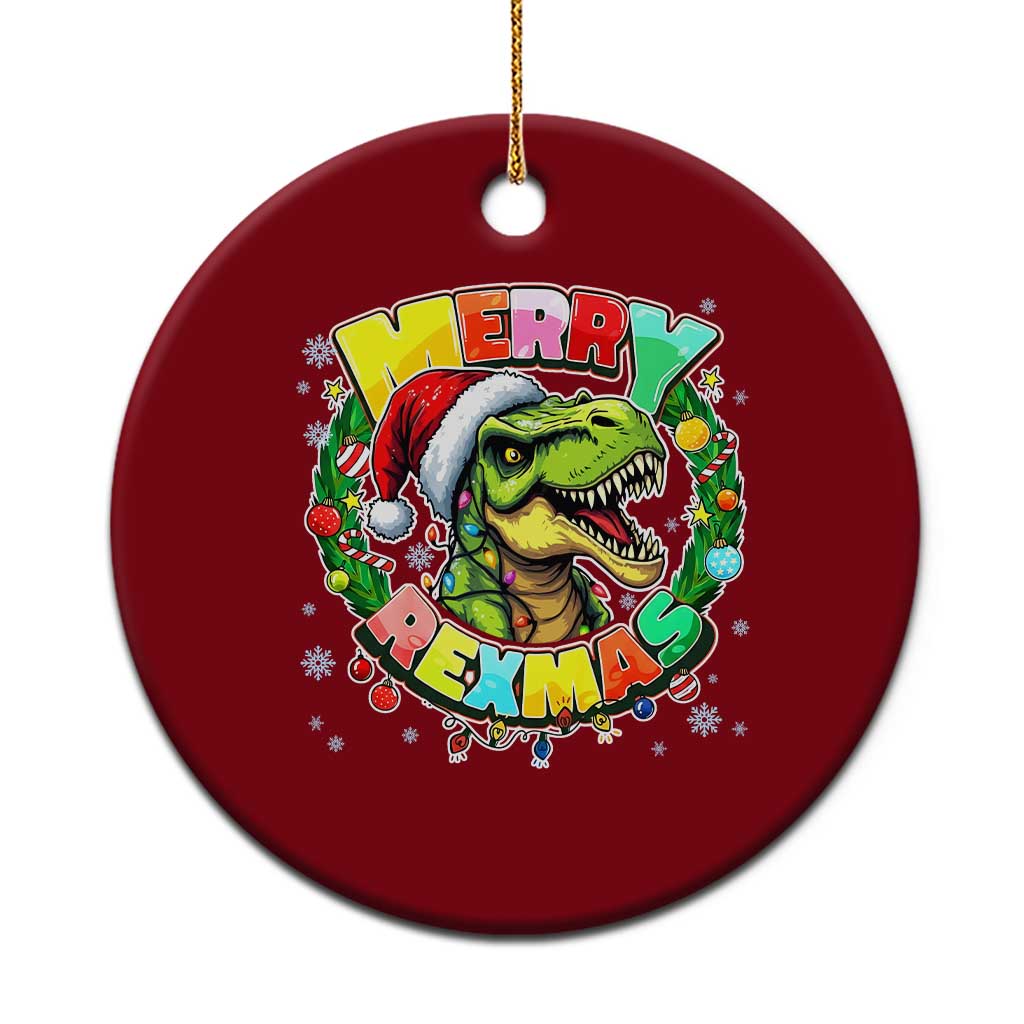 Funny Christmas Dinosaur Ceramic Ornament Merry Rexmas Dino Xmas Wreath TS11 1pc Red Print Your Wear