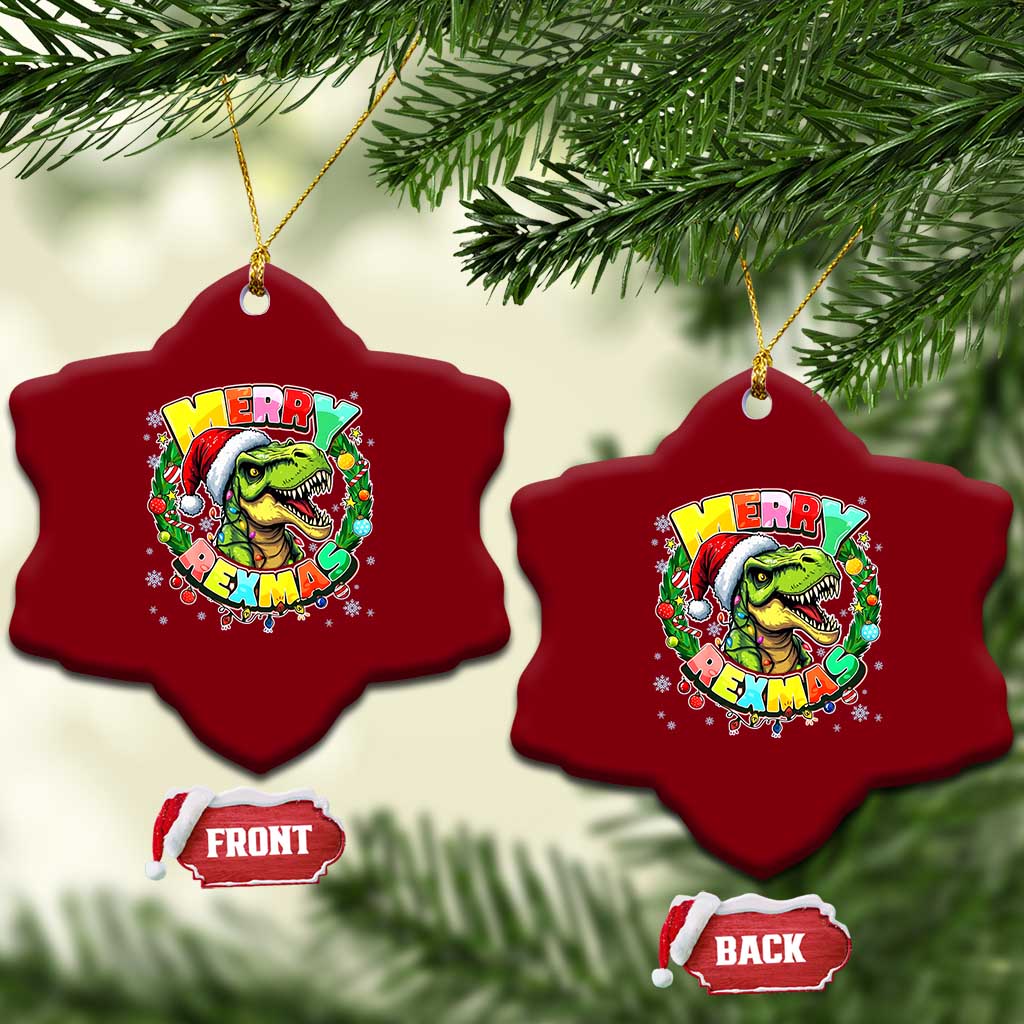 Funny Christmas Dinosaur Ceramic Ornament Merry Rexmas Dino Xmas Wreath TS11 Print Your Wear