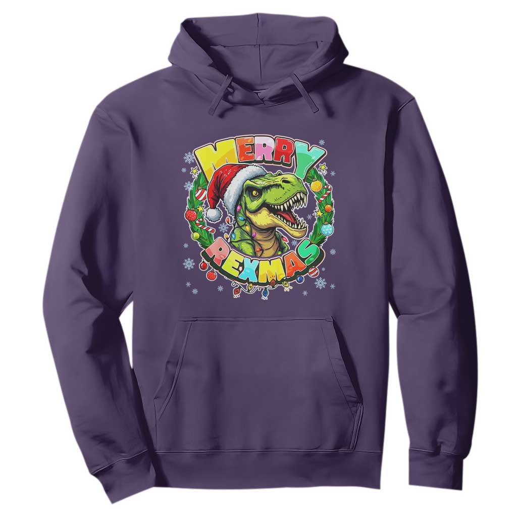 Funny Christmas Dinosaur Hoodie Merry Rexmas Dino Xmas Wreath TS11 Purple Print Your Wear