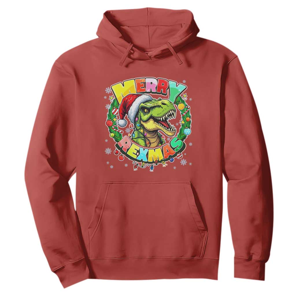 Funny Christmas Dinosaur Hoodie Merry Rexmas Dino Xmas Wreath TS11 Red Print Your Wear