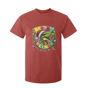 Funny Christmas Dinosaur T Shirt For Kid Merry Rexmas Dino Xmas Wreath TS11 Red Print Your Wear