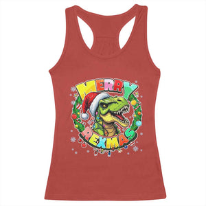 Funny Christmas Dinosaur Racerback Tank Top Merry Rexmas Dino Xmas Wreath TS11 Red Print Your Wear