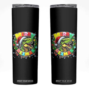 Funny Christmas Dinosaur Skinny Tumbler Merry Rexmas Dino Xmas Wreath TS11 Black Print Your Wear