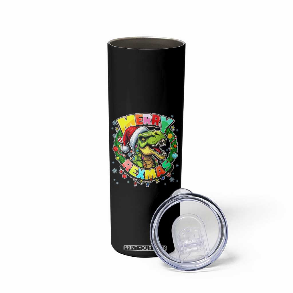 Funny Christmas Dinosaur Skinny Tumbler Merry Rexmas Dino Xmas Wreath TS11 Print Your Wear