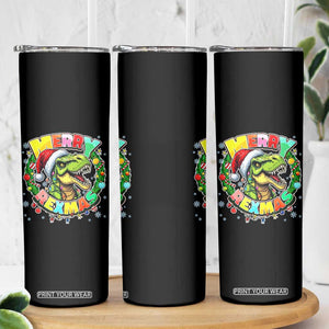 Funny Christmas Dinosaur Skinny Tumbler Merry Rexmas Dino Xmas Wreath TS11 Print Your Wear