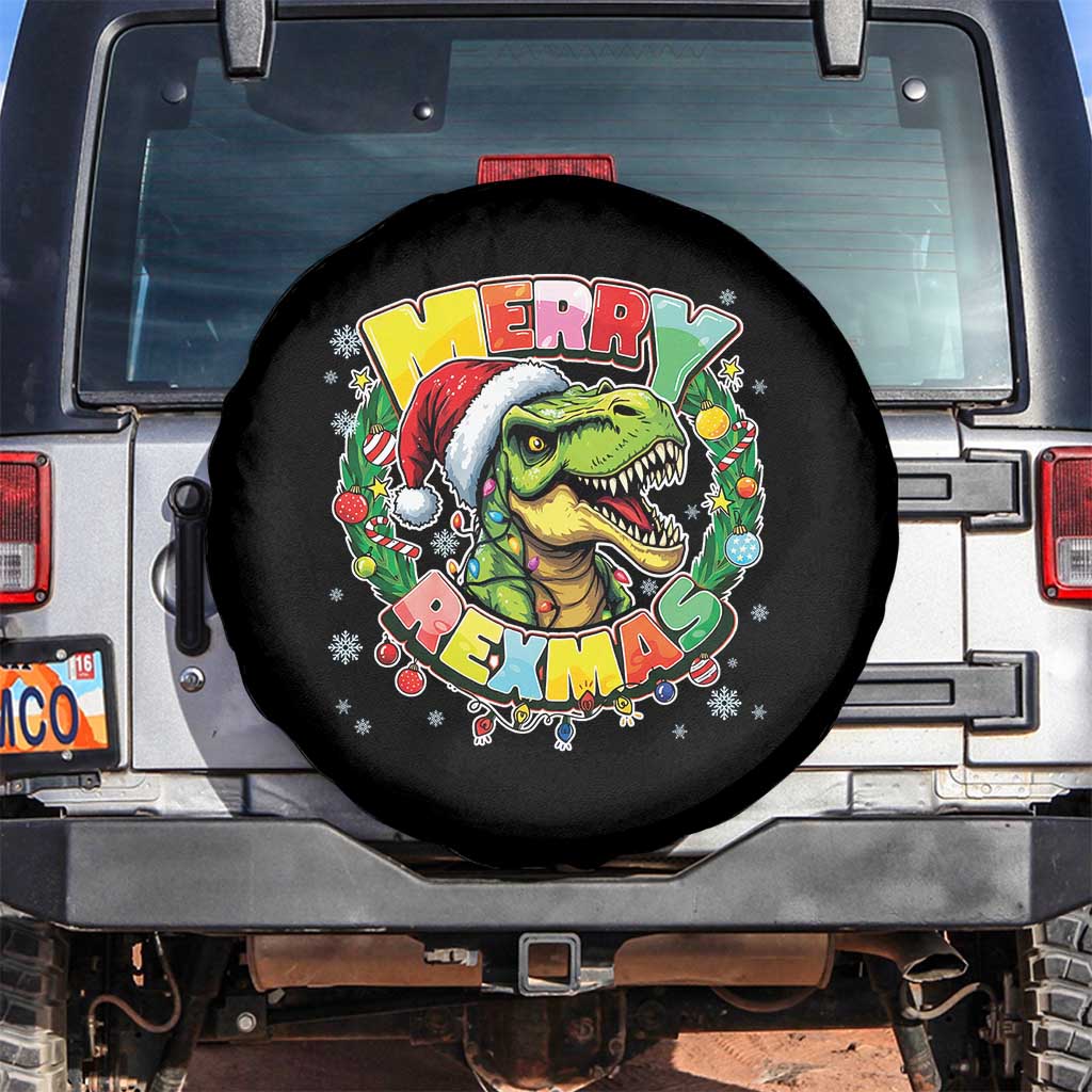 Funny Christmas Dinosaur Spare Tire Cover Merry Rexmas Dino Xmas Wreath TS11 No hole Black Print Your Wear