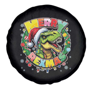 Funny Christmas Dinosaur Spare Tire Cover Merry Rexmas Dino Xmas Wreath TS11 Print Your Wear