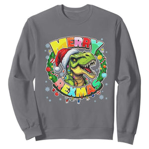 Funny Christmas Dinosaur Sweatshirt Merry Rexmas Dino Xmas Wreath TS11 Charcoal Print Your Wear