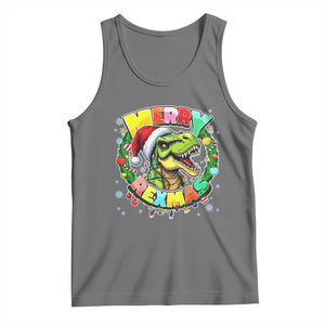 Funny Christmas Dinosaur Tank Top Merry Rexmas Dino Xmas Wreath TS11 Black Heather Print Your Wear