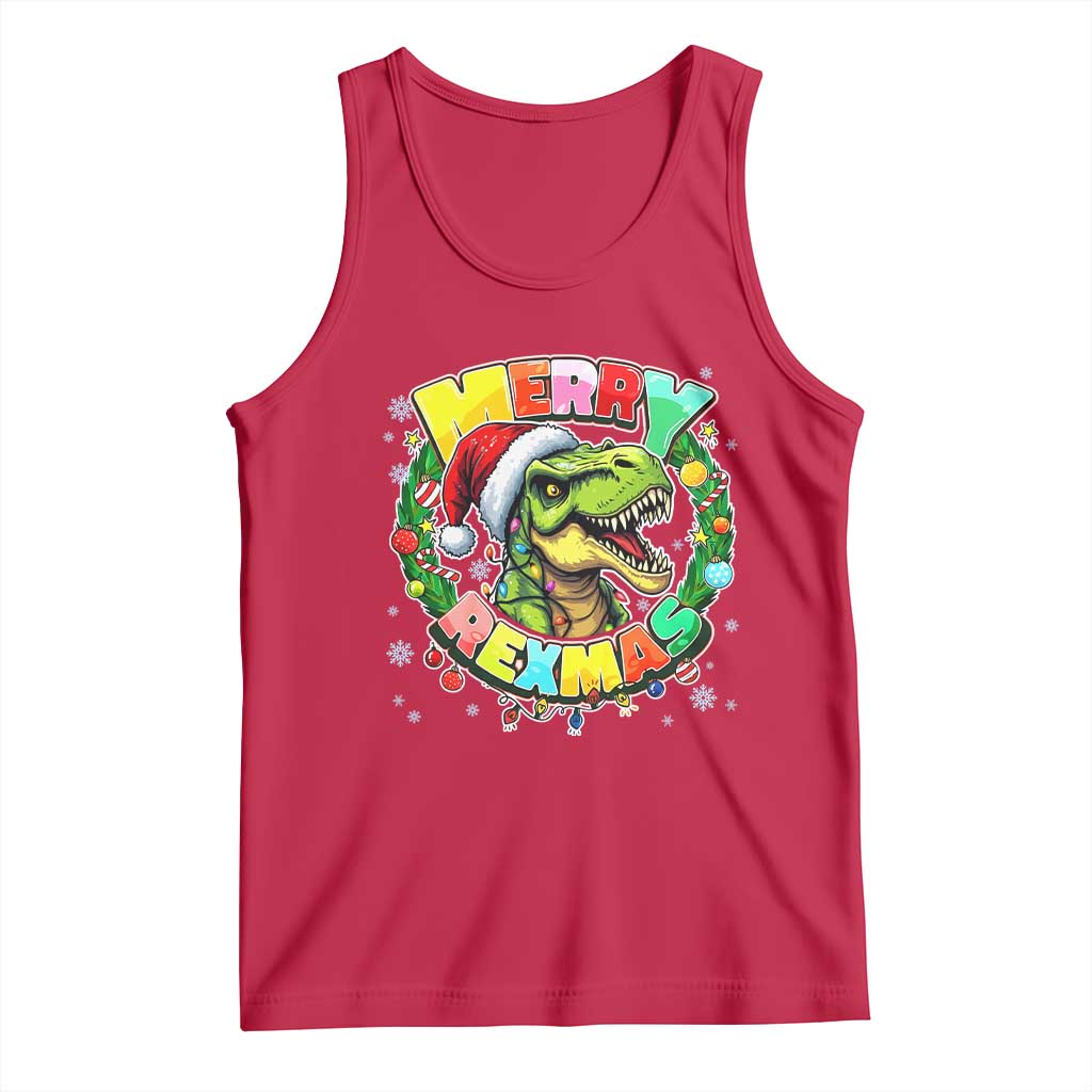 Funny Christmas Dinosaur Tank Top Merry Rexmas Dino Xmas Wreath TS11 Red Print Your Wear