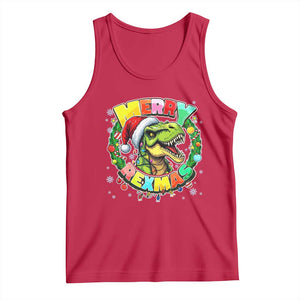 Funny Christmas Dinosaur Tank Top Merry Rexmas Dino Xmas Wreath TS11 Red Print Your Wear