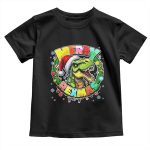 Funny Christmas Dinosaur Toddler T Shirt Merry Rexmas Dino Xmas Wreath TS11 Black Print Your Wear