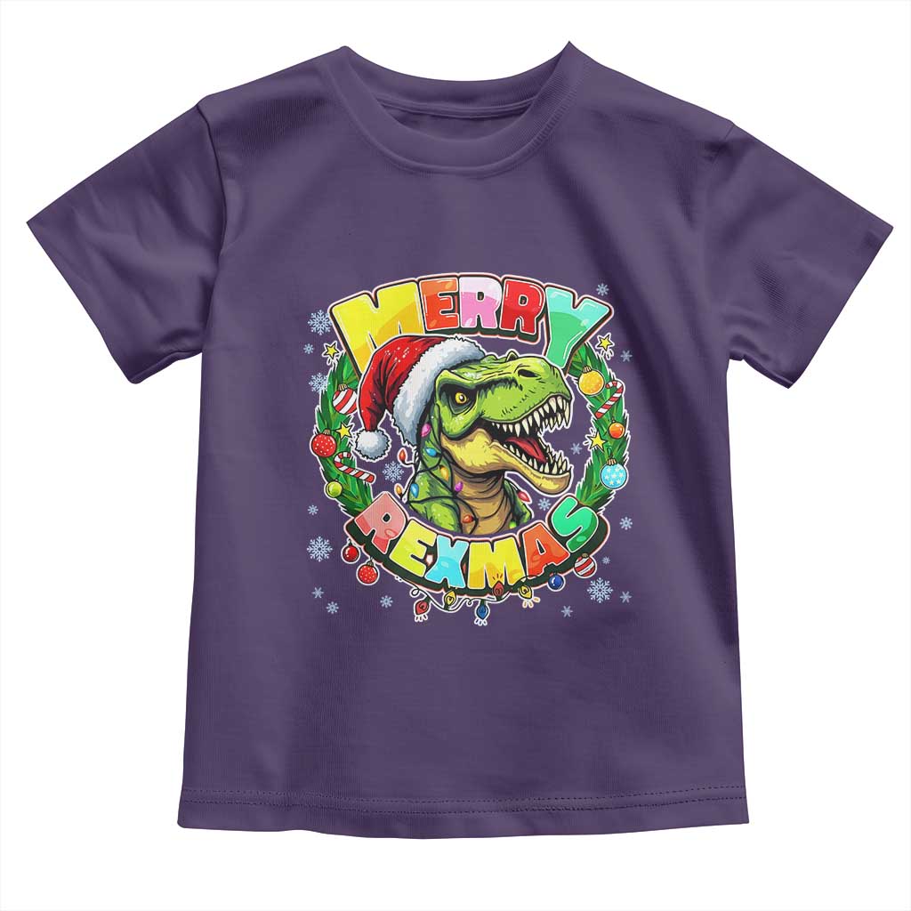 Funny Christmas Dinosaur Toddler T Shirt Merry Rexmas Dino Xmas Wreath TS11 Purple Print Your Wear
