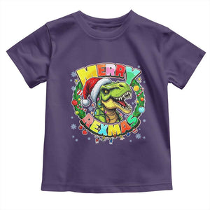 Funny Christmas Dinosaur Toddler T Shirt Merry Rexmas Dino Xmas Wreath TS11 Purple Print Your Wear