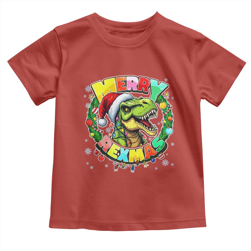 Funny Christmas Dinosaur Toddler T Shirt Merry Rexmas Dino Xmas Wreath TS11 Red Print Your Wear