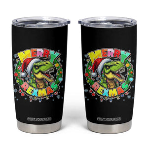 Funny Christmas Dinosaur Tumbler Cup Merry Rexmas Dino Xmas Wreath TS11 Black Print Your Wear